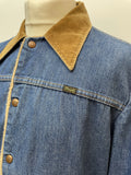 wrangler  vintage  Urban Village Vintage  urban village  press stud fastening  pockets  mens  logo  L  jean  Jacket  indigo  fleece lined  denim  corduroy  corded  cord  blue  70s  70  1970s
