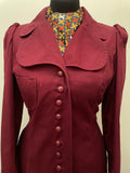 womens coat  womens  Winter Coat  vintage  Urban Village Vintage  urban village  pockets  long sleeved  long sleeve  long length coat  long coat  lining  front pockets  freemans london  collared  collar  coat  button front  button  burgundy  big collar  60s style  60s  1960s  1960