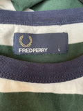 white  vintage  Urban Village Vintage  urban village  top  tee  t shirt  summer top  summer  stripey  Stripes  striped  stripe lining  stripe  retro  MOD  mens  Logo design  logo  Green  Fred Perry  embroidered logo  Cotton
