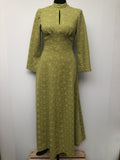 1960s Embroidered Maxi Dress in Green - Size 8