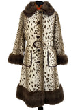 Vintage 1960s Faux Fur Print Leopard and Faux Leather Belted Coat - Size UK 10