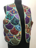 womens  waistcoat  vintage  Urban Village Vintage  urban village  sleevless  quilted lining  purple  prints  Patchwork waistcoat  patchwork  music  multi  Jacket  floral  festival  fabric print  butterfly  balloon  16