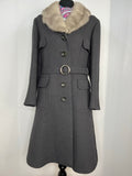 Vintage 1960s Mink Collar Coat in Grey by Windsmoor - Size UK 14