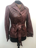 womens jacket  womens coat  womens  waist belt  vintage  Urban Village Vintage  urban village  soft leather  red  pockets  pleat back  Leather Jacket  Leather  Jacket  button down  button  brown leather  brown  Belted waist  belted jacket  belt  8  70s  70  1970s