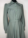 womens  waist belt  vintage  Urban Village Vintage  urban village  tie waist belt  Skirts  skirt  pleat detailing  green  dagger collar  button front  balloon sleeves  balloon sleeve  70s  1970s  10
