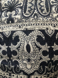 womens  white  vintage  Urban Village Vintage  summer dress  printed dress  pleat detail  maxi dress  long dress  ethnic print  decorative buttons  crochet trim  blue  8  70s  1970s