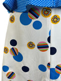 60  1960  1960s  multi  v-neck dress  V-Neck  contrast dress  peplum dress  peplum  circle print  polka dot  womens  waist belt  vintage  Stripes  St Honore  retro  mini dress  dress  blue  60s  12