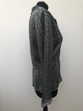 womens  vintage  Urban Village Vintage  top  stripes  silver  metallic  lurex  floral print  collar  blouse  black  70s  1970s