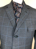 vintage  Urban Village Vintage  urban village  two piece  trousers  suit  straight leg  retro  red paisley  pockets  Paisley Print  paisley lined  paisley  mens  M-L  M  long sleeve  L  Jacket  Hugo Sanchez  grey  blue check  blazer jacket  70s  1970s