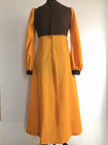 zip back  womens  vintage  Urban Village Vintage  orange  midi length  midi dress  long sleeved  dress  brown  boho  balloon sleeves  60s  1960s  10