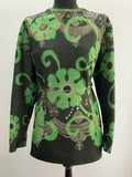 1970s Black And Green Long Sleeve Lurex Tunic Top - Size UK 18
