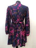 womens  vintage  Urban Village Vintage  pink  multi  floral print  dress  collar  blue  belted dress  balloon sleeves  balloon sleeve  8  60s  1960s