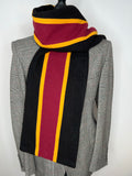Vintage 1960s Wool Striped College Scarf in Black and Burgundy - One Size