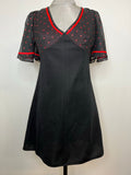Vintage 1960s Polka Dot Angel Sleeve Mini Dress in Black and Red - Size UK 12