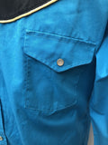xxl  western  vintage  Urban Village Vintage  urban village  retro  press stud fastening  pockets  pearl snap  mens  embroidered pattern  Embroidered  Cowboy Shirt  cowboy  collar  button  blue  70s  1970s