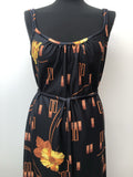 womens  vintage  Urban Village Vintage  summer  Si Bon  orange  medieval  maxi dress  maxi  floral dress  dress  double straps  black  70s  1970s  10