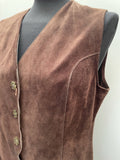 womens jacket  womens coat  womens  waistcoat  vintage  vest  Urban Village Vintage  summer  Suede Jacket  Suede  scalloped  press stud fastening  Jacket  decorative buttons  dark brown  brown  70  60s  1970s  1960s  14
