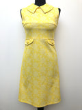 yellow  womens  vintage  Urban Village Vintage  sleevless  retro  pockets  pencil dress  patterned  MOD  floral  dress  back zip  8  60s  1960s