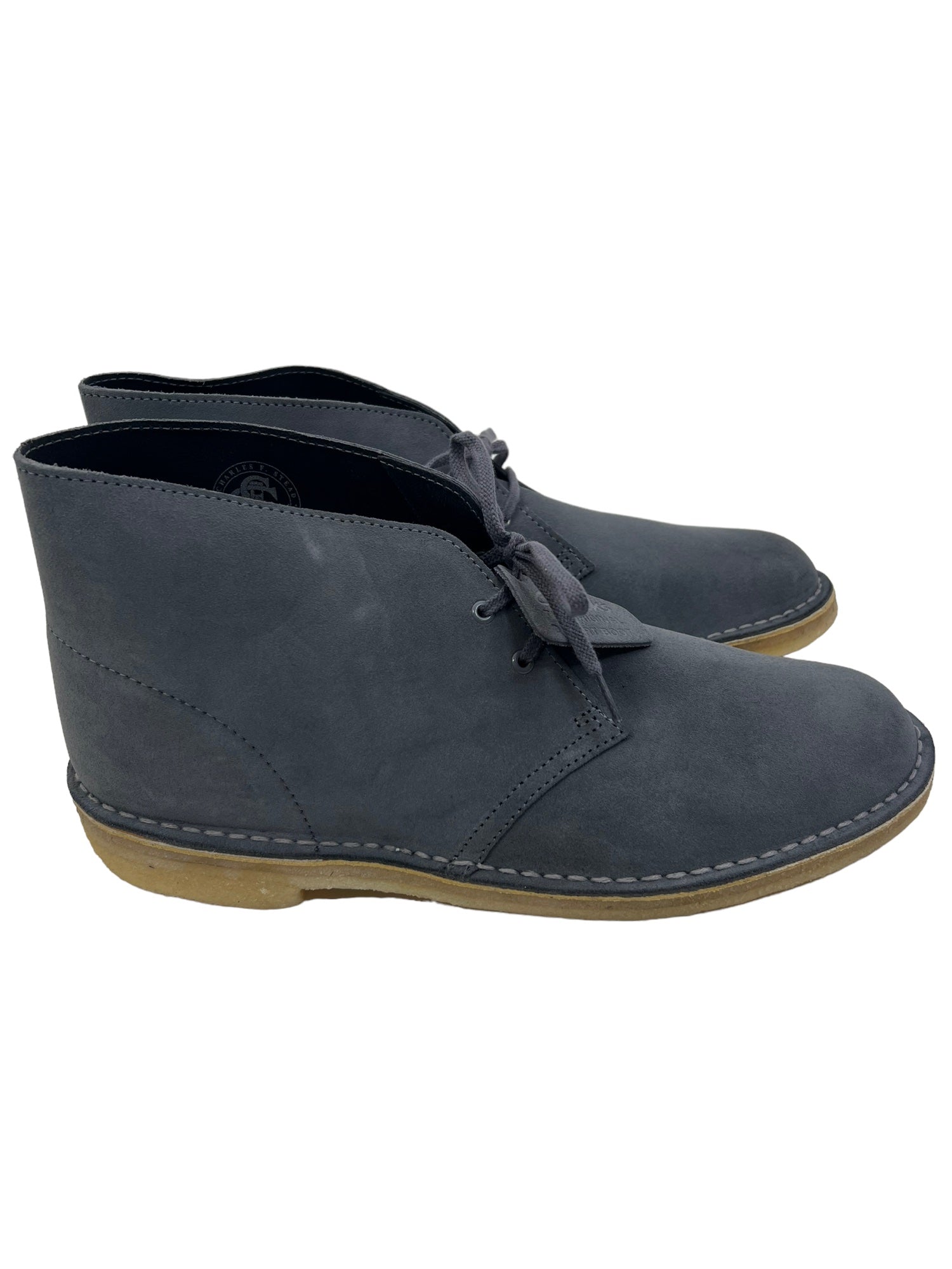 Clarks Originals Boxed Suede Desert Boots Shoes in Grey Blue