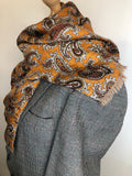vintage  Urban Village Vintage  urban village  scooter  scarves  scarf  retro  Paisley Print  paisley inspired  paisley  one size  MOD  mens  Green  gold  fringing  fringed  fringe  brown paisley  accessories  60s  1960s