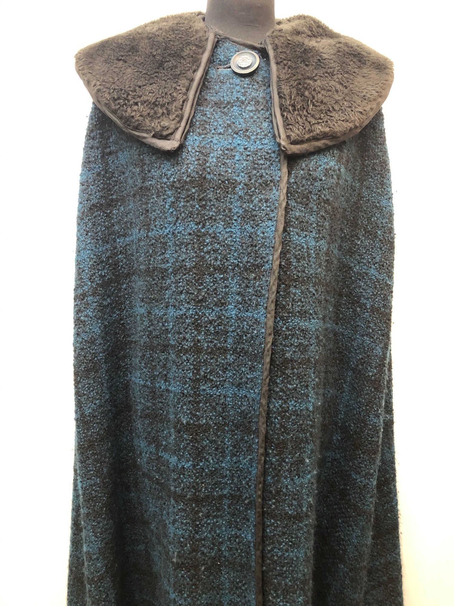 Vintage 1950s Full Length Otterburn Tweed Cape in Turquoise One