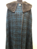 womens  Vintage  Tweed  Otterburn Tweed  One size  long cape  Green  floor length  faux fur  cape  Blue  50s  1950s urban village vintage