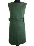 Vintage 1960s Sleeveless Wool A-Line Mini Dress in Dark Green - Size UK 12