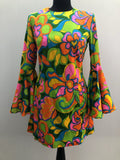1960s Psychedelic Floral Bell Sleeve Dress - Size UK 10