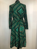 womens  vintage  Urban Village Vintage  two piece  twin set  top  tie neck  Skirts  skirt  Shirt  sailor collar  retro  green  circle print  brown print  blouse  70s  70  1970s  12  10-12  10
