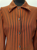 womens shirt  womens jacket  womens  vintage  Urban Village Vintage  urban village  Stripes  Shirt  retro  red  Orange stripes  orange  MOD  long sleeve  Jacket  high neck  dagger collar  dacron  collar  coat  button down  butte knit  brown  70s  60s  1970s  1960s  12