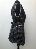 womens  white  vintage  Urban Village Vintage  urban village  tunic  tie waist  short sleeved  Polka Dot  pockets  button back  black  70s  1970s  16