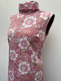 zip  womens  waist belt  vintage  Urban Village Vintage  urban village  sleeveless  roll neck  pink  Paisley Print  paisley inspired  paisley  MOD  midi dress  midi  high neck  Berketex  back zip  60s  1960s  14