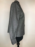 womens  vintage  Urban Village Vintage  urban village  Stripes  silver  shimmer  retro  metallic stitch  metallic  lurex  long sleeve  Jacket  high neck  evening blouse  dagger collar  dagger  collar  blouse  black  70s  1970s  12