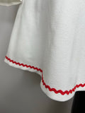 womens  white  vintage  Urban Village Vintage  round neck  red trims  print dress  pockets  MOD  long sleeved  dress  60s  60  1960s  1960  10