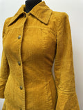 Yellow  womens  vintage  Urban Village Vintage  urban village  pockets  pocket detail  pocket  large cuffs  front pockets  finebird  dagger collar  cuffs  corduroy  cords  corded  cord  collared dress  collared  collar dress  collar  button up  button fastening  big collar  60s style  60s  1960s  1960