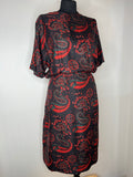 womens  vintage  summer  retro  red  Paisley Print  MOD  loose fit  dress  button back  60s  1960s  12