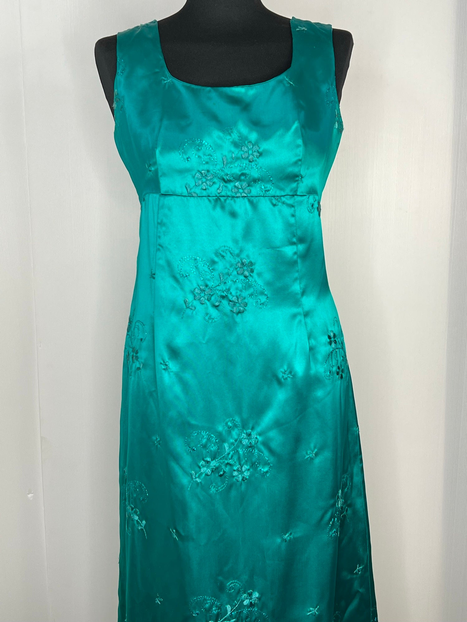 womens  vintage  Turquoise  retro  party season  party dress  oriental  occasion  maxi dress  Green  floral embroidered  evening dress  evening  dress  cocktail  christmassy  christmas  60s  1960s  16