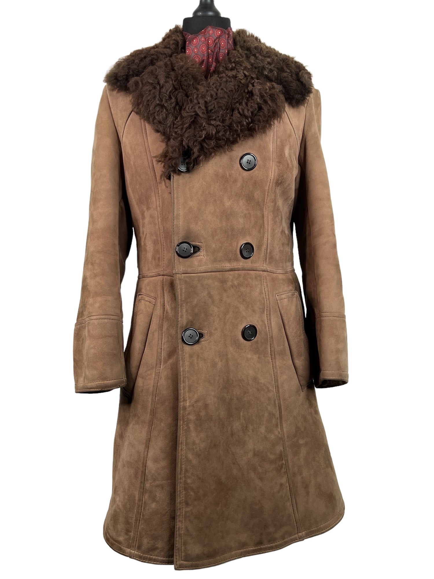 womens  Winter Coat  winter  vintage  Urban Village Vintage  UK  suede coat  style  sheepskin lining  Sheepskin  Rare  mens coat  mens  long length coat  long length  Jacket  fashion  double breasted coat  coat  clothing  clothes  brown  autumnal  autumn  70s  70  1970s