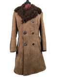 Vintage 1970s Suede Sheepskin Double Breasted Coat in Brown - Size M
