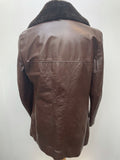 wooden buttons  Winter Coat  winter  vintage  Urban Village Vintage  urban village  soft leather  Sherpa  pockets  mens  M  long sleeve  Leather Jacket  Leather Coat  Leather  Jacket  collar  button down  button  brown leather  brown  belted dress  70s  1970s