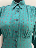 womens  vintage  Urban Village Vintage  urban village  Turquoise  shirt dress  patterned dress  patterned  pattern  Paisley Print  maxi dress  maxi  long sleeves  long sleeved  long sleeve  long length dress  long dress  dresses  dress  collared dress  collared  collar  button up  button front  button fastening  button  boho  big collar  adini  70s  1970s  12