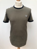 Fred Perry T-Shirt in Khaki with Logo Stripe - Size M
