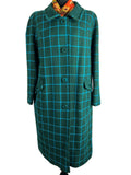 Vintage 1960s Check Collared Coat in Green and Blue - Size UK 16