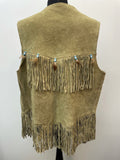 womens jacket  womens coat  womens  western  vintage  Urban Village Vintage  urban village  Suede Jacket  suede fringing  Suede  sleevless  sand  retro  navajo  L  Jacket  Green  fringing  fringed  fringe  feather  concho  brown  beading  70s  1970s