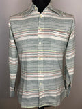 Vintage 1970s Dagger Collar Green and Brown Stripe Fitted Shirt - Size M