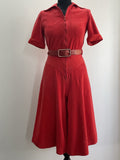 1970s Red Corduroy Culotte Jumpsuit With Large Collar - Size UK 6
