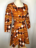 1960s Floral Print Dress in Orange - Size UK 8