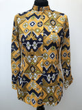 Yellow  womens shirt  womens  vintage  Urban Village Vintage  urban village  Shirt  psychedelic  psych  printed shirt  patterned  patterened  paisley inspired  long sleeve  evening blouse  collar  blue  blouse  70s  70  1970s  10