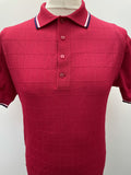 white stripes  white line  vintage  Urban Village Vintage  urban village  square pattern  short sleeved  retro  Red  polyester  polo top  polo  navy stripe  MOD  mens  M  Lightweight Knit  light knit  knit  fine knit  elasticated  button down  button  60s  1960s