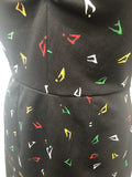 10 patterned mini dress black sweetheart neck 70s 1970s womens vintage dress urban village vintage